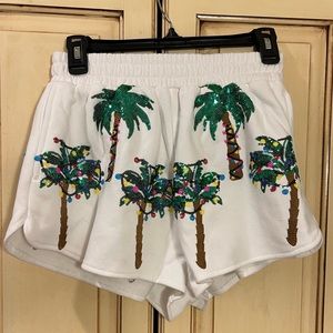 NWOT- Queen of Sparkles sequin Palm Tree Shorts ONLY- size XS